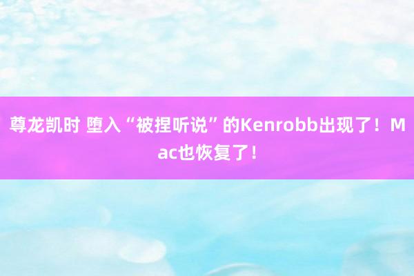 尊龙凯时 堕入“被捏听说”的Kenrobb出现了！Mac也恢复了！