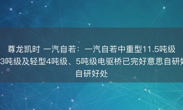 尊龙凯时 一汽自若：一汽自若中重型11.5吨级、13吨级及轻型4吨级、5吨级电驱桥已完好意思自研好处